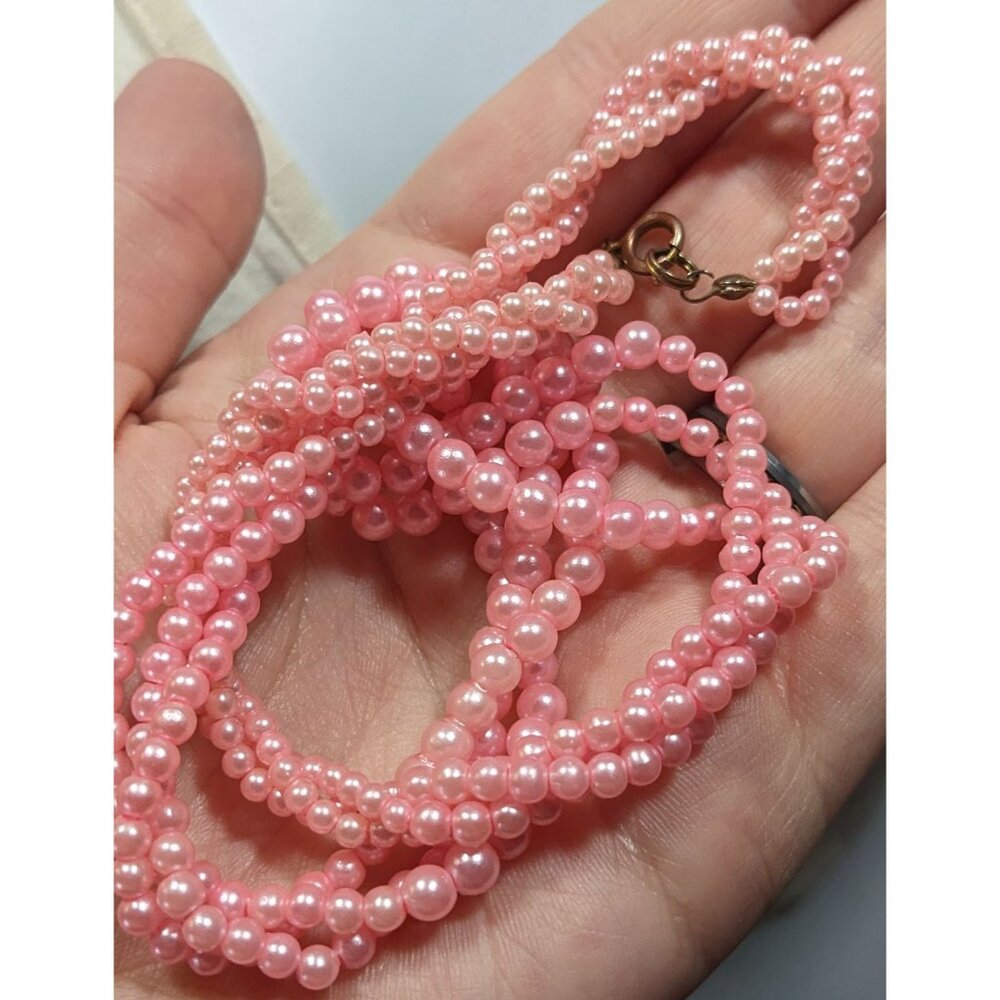 Coquette Pink Faux Pearl Triple Strand Twisted Necklace - Picture 5 of 6